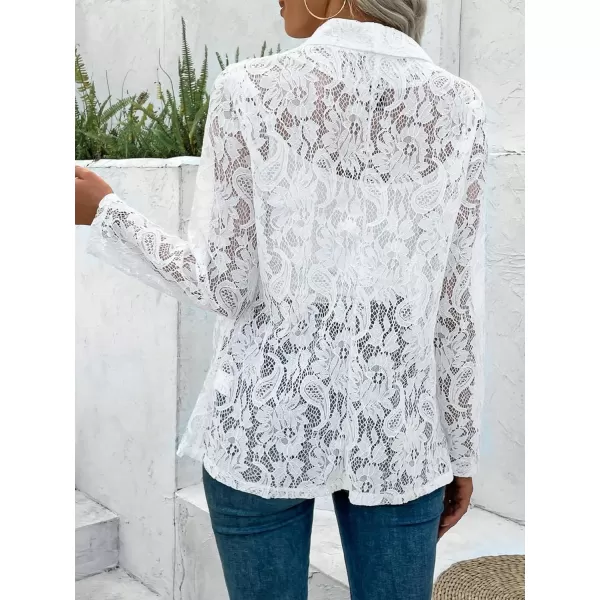 WDIRARA Women's Lace Open Front Long Sleeve Sheer Elegant Casual Blazer Jacket