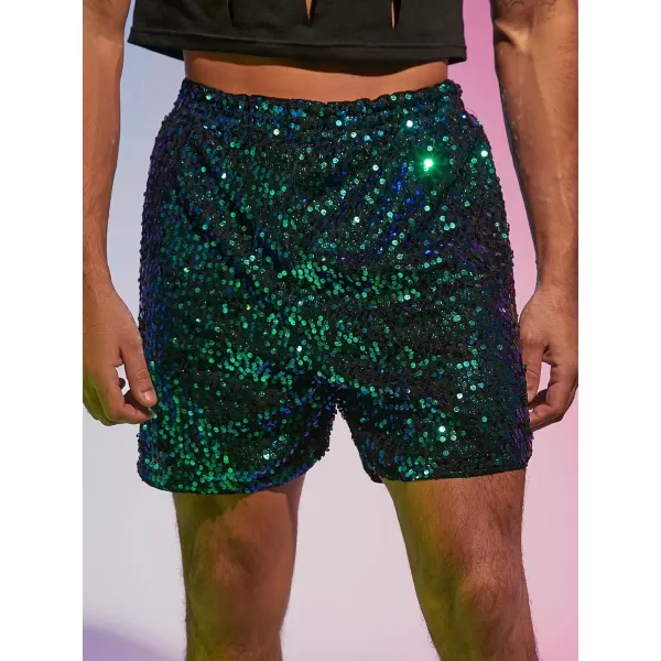 WDIRARA Men's Contrast Sequin Straight Leg Shorts Elastic Waist High Waist Bottoms