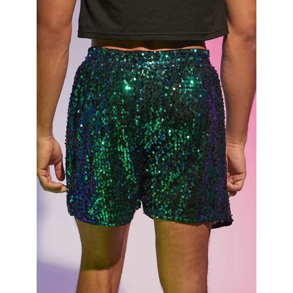 WDIRARA Men's Contrast Sequin Straight Leg Shorts Elastic Waist High Waist Bottoms