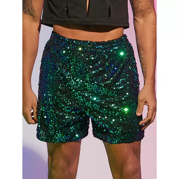 WDIRARA Men's Contrast Sequin Straight Leg Shorts Elastic Waist High Waist Bottoms