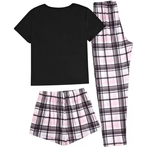 WDIRARA Women's 3 Piece Sleepwear Cow Print Short Sleeve Round Neck Tee Top and Shorts Pajamas Set with Pants
