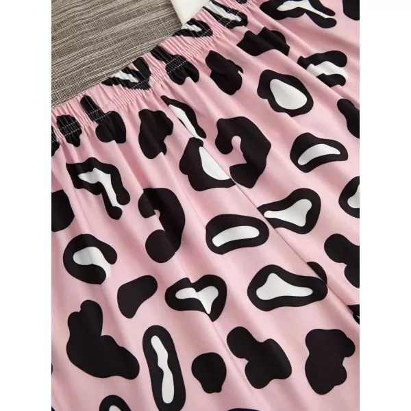 WDIRARA Women's 3 Piece Sleepwear Cow Print Short Sleeve Round Neck Tee Top and Shorts Pajamas Set with Pants