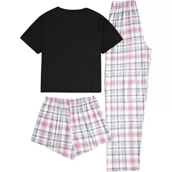 WDIRARA Women's 3 Piece Sleepwear Cow Print Short Sleeve Round Neck Tee Top and Shorts Pajamas Set with Pants