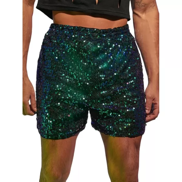 WDIRARA Men's Contrast Sequin Straight Leg Shorts Elastic Waist High Waist Bottoms