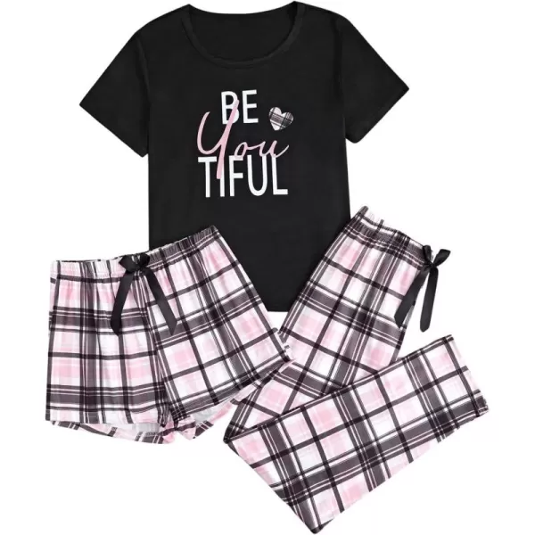 WDIRARA Women's 3 Piece Sleepwear Cow Print Short Sleeve Round Neck Tee Top and Shorts Pajamas Set with Pants