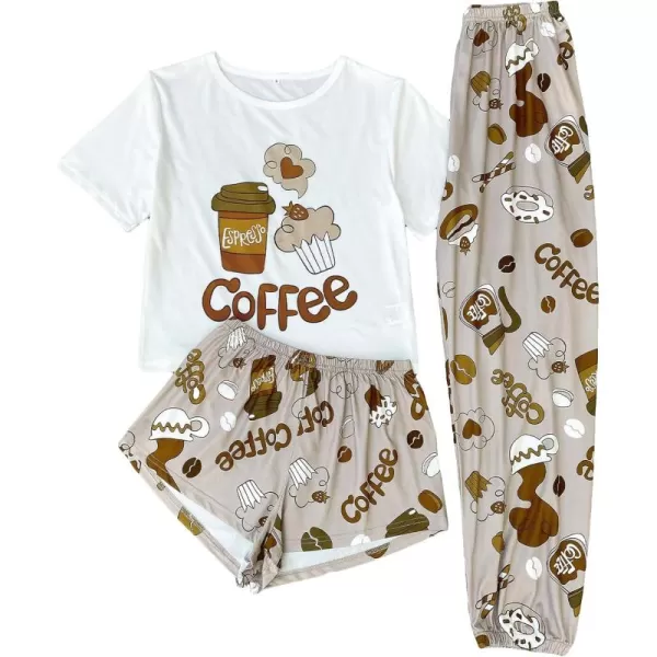 WDIRARA Women's 3 Piece Sleepwear Cow Print Short Sleeve Round Neck Tee Top and Shorts Pajamas Set with Pants