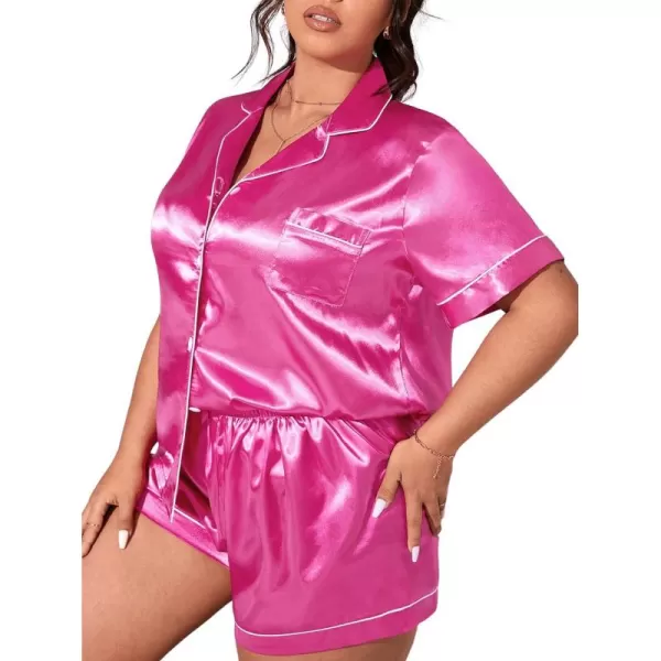 WDIRARA Women's Plus Sleepwear Satin Short Sleeve Shirt and Shorts Pajama Set