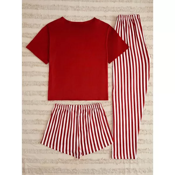 WDIRARA Women's 3 Piece Sleepwear Cow Print Short Sleeve Round Neck Tee Top and Shorts Pajamas Set with Pants