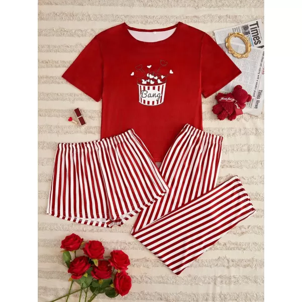 WDIRARA Women's 3 Piece Sleepwear Cow Print Short Sleeve Round Neck Tee Top and Shorts Pajamas Set with Pants