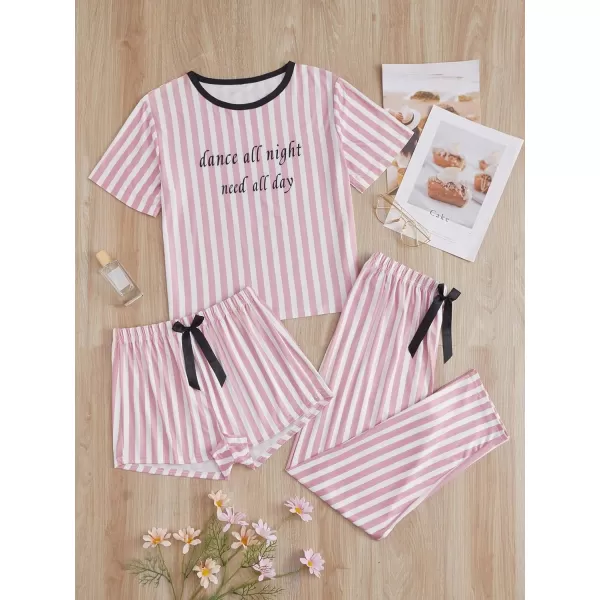 WDIRARA Women's 3 Piece Sleepwear Cow Print Short Sleeve Round Neck Tee Top and Shorts Pajamas Set with Pants