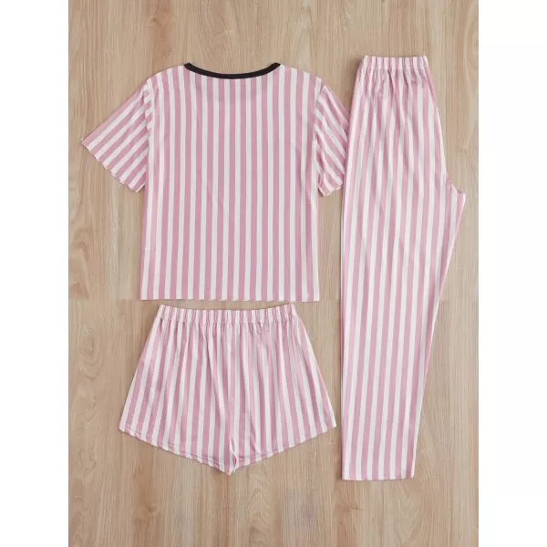 WDIRARA Women's 3 Piece Sleepwear Cow Print Short Sleeve Round Neck Tee Top and Shorts Pajamas Set with Pants