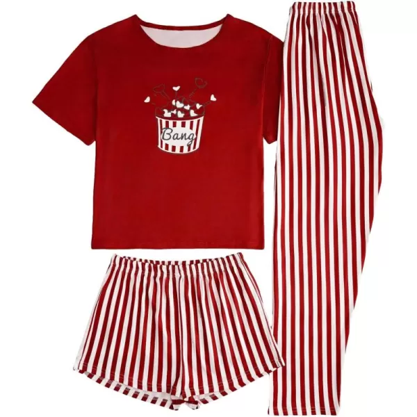 WDIRARA Women's 3 Piece Sleepwear Cow Print Short Sleeve Round Neck Tee Top and Shorts Pajamas Set with Pants